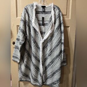 Catherine's Black Label Tweed Fringe Frog Closure Cardigan NWT Size: 3X
